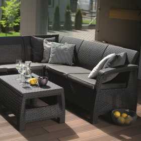 Set mobilier de gradina, polipropilena, Keter Corfu Relax, pentru terasa, fara masa, 4-5 persoane, culoare graphite, rezistent UV si intemperii, usor de asamblat