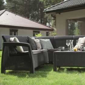 Set mobilier de gradina, polipropilena, Keter Corfu Relax, pentru terasa, fara masa, 4-5 persoane, culoare graphite, rezistent UV si intemperii, usor de asamblat