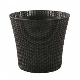 Ghiveci exterior conic, plastic imitatie ratan, Keter, pentru gradina, terasa, balcon, fara farfurie, dop de drenaj, gri, rezistent UV si umiditate, 56.6 L