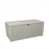 Cutie de depozitare gradina, piscina, pentru unelte si perne, cu capac, material polipropilena, culoare alb, Keter, ratan, 500 L