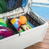 Cutie de depozitare gradina, piscina, pentru unelte si perne, cu capac, material polipropilena, culoare alb, Keter, ratan, 500 L
