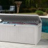Cutie de depozitare gradina, piscina, pentru unelte si perne, cu capac, material polipropilena, culoare alb, Keter, ratan, 500 L