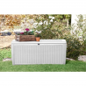 Cutie de depozitare gradina, piscina, pentru unelte si perne, cu capac, material polipropilena, culoare alb, Keter, ratan, 500 L