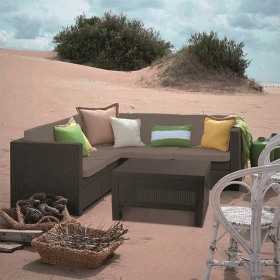 Set mobilier de terasa Keter Provence, pentru foisor, polipropilena, culoare maro, canapea colt 4-5 locuri, imitatie ratan, rezistent UV si intemperii, include 11 perne moi