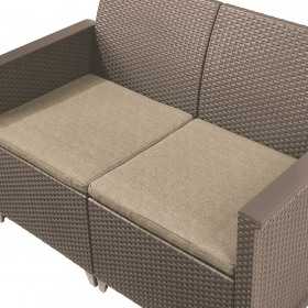 Set mobilier de gradina, imitatie ratan, Keter Emma, pentru terasa, masuta patrata, 1 canapea, 2 fotolii, 4 locuri, cappuccino, polipropilena rezistenta UV