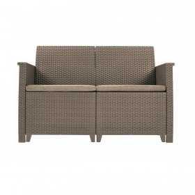 Set mobilier de gradina, imitatie ratan, Keter Emma, pentru terasa, masuta patrata, 1 canapea, 2 fotolii, 4 locuri, cappuccino, polipropilena rezistenta UV