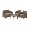 Set mobilier de gradina, imitatie ratan, Keter Emma, pentru terasa, masuta patrata, 1 canapea, 2 fotolii, 4 locuri, cappuccino, polipropilena rezistenta UV
