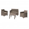 Set mobilier de gradina, imitatie ratan, Keter Emma, pentru terasa, masuta patrata, 1 canapea, 2 fotolii, 4 locuri, cappuccino, polipropilena rezistenta UV