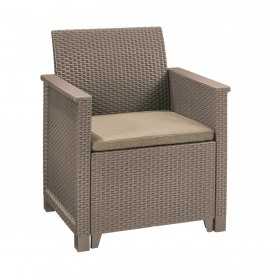 Set mobilier pentru gradina, terasa sau balcon, material imitatie ratan, Keter Emma, pentru exterior, include masuta si 2 fotolii, culoare cappuccino, rezistent UV