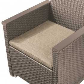 Set mobilier pentru gradina, terasa sau balcon, material imitatie ratan, Keter Emma, pentru exterior, include masuta si 2 fotolii, culoare cappuccino, rezistent UV