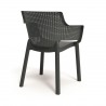 Scaun de exterior, polipropilena, Keter, Eva, stivuibil, grafit, imitatie ratan, cotiere usor rotunjite, spatar larg, 57.7 x 62.5 x 79 cm 