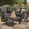 Set mobilier terasa, material polipropilena, Keter Salvador, culoare graphite, masa patrata, 2 fotolii cu perne, dimensiuni masa 59x59x43 cm, fotolii 62x60x89 cm