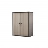 Dulap de exterior gradina, material polirasina, DUOTECH, utilizare unelte, accesorii gradina, bej-gri, 2 rafturi, Keter High Store Plus, 140x736x1704 cm, 2 usi, rezistenta UV