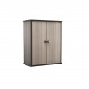 Dulap de exterior gradina, material polirasina, DUOTECH, utilizare unelte, accesorii gradina, bej-gri, 2 rafturi, Keter High Store Plus, 140x736x1704 cm, 2 usi, rezistenta UV