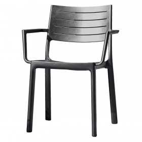 Scaun gradina, polipropilena, Keter Metaline, bronz, cu cotiere si spatar, stivuibil, 60 x 53 x 81 cm