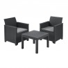 Set mobilier de gradina, imitatie ratan, Keter Emma, pentru terasa sau balcon, masa patrata, 2 fotolii, 2 locuri, grafit, rezistent UV, usor de asamblat
