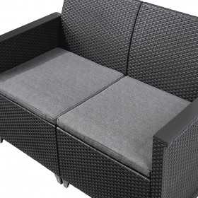 Set mobilier gradina, polipropilena grafit, Keter Emma, pentru foisor si terasa, cu masuta, 1 canapea 2 locuri, 2 fotolii, imitatie ratan, rezistent UV si intemperii.