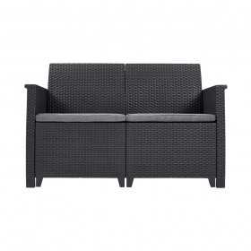 Set mobilier gradina, polipropilena grafit, Keter Emma, pentru foisor si terasa, cu masuta, 1 canapea 2 locuri, 2 fotolii, imitatie ratan, rezistent UV si intemperii.