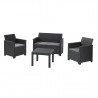 Set mobilier gradina, polipropilena grafit, Keter Emma, pentru foisor si terasa, cu masuta, 1 canapea 2 locuri, 2 fotolii, imitatie ratan, rezistent UV si intemperii.