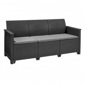 Set mobilier gradina Keter Emma, polipropilena, imitatie ratan, grafit, pentru terasa, cu masuta, 1 canapea, 2 fotolii, 5 locuri, rezistent UV, usor de asamblat