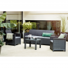 Set mobilier gradina Keter Emma, polipropilena, imitatie ratan, grafit, pentru terasa, cu masuta, 1 canapea, 2 fotolii, 5 locuri, rezistent UV, usor de asamblat