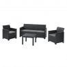 Set mobilier gradina Keter Emma, polipropilena, imitatie ratan, grafit, pentru terasa, cu masuta, 1 canapea, 2 fotolii, 5 locuri, rezistent UV, usor de asamblat