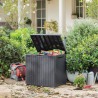 Lada depozitare balcon, pentru accesorii si unelte, cu capac, material polipropilena, culoare grafit, Keter City, dimensiuni 57,8 x 44 x 55 cm, sistem de inchidere cu lacat, manere, 113 L