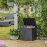 Lada depozitare balcon, pentru accesorii si unelte, cu capac, material polipropilena, culoare grafit, Keter City, dimensiuni 57,8 x 44 x 55 cm, sistem de inchidere cu lacat, manere, 113 L