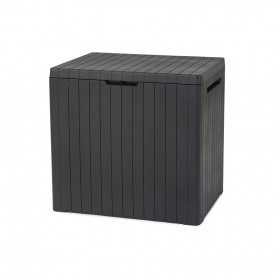 Lada depozitare balcon, pentru accesorii si unelte, cu capac, material polipropilena, culoare grafit, Keter City, dimensiuni 57,8 x 44 x 55 cm, sistem de inchidere cu lacat, manere, 113 L