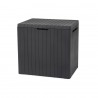 Lada depozitare balcon, pentru accesorii si unelte, cu capac, material polipropilena, culoare grafit, Keter City, dimensiuni 57,8 x 44 x 55 cm, sistem de inchidere cu lacat, manere, 113 L