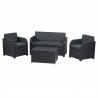 Set mobilier de gradina, terasa, imitatie ratan, Keter Modena, grafit, 4 locuri, cu masuta depozitare, 2 fotolii, canapea 2 persoane, perne incluse, rezistent UV 