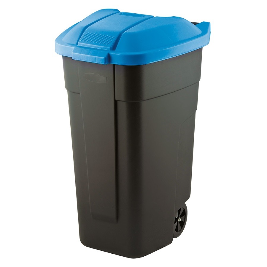 Cos pentru gunoi negru capac albastru cu roti transport Keter Refuse 110 L Keter imagine 2022 1-1.ro
