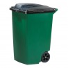 Cos de gunoi verde, de curte, Keter, colectia Refuse, material plastic, pentru gradina, forma patrata, cu maner central, capac, roti rezistente, capacitate 100 L, rezistenta la UV 