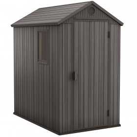 Casuta de gradina, Keter, Gri, 4x6, colectie Darwin, cu usa dubla, cu podea, cu ventilatie, cu ranforsare metalica