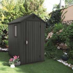 Casuta de gradina, Keter, Gri, 4x6, colectie Darwin, cu usa dubla, cu podea, cu ventilatie, cu ranforsare metalica