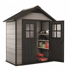 Casuta de gradina, Keter, Gri, 210 x 124,8 x 253, colectie Oakland 754, usa dubla, ferestre
