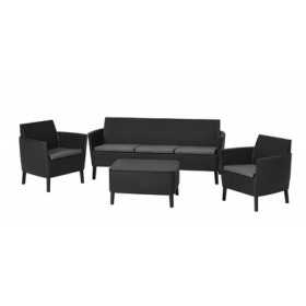 Set mobilier pentru gradina, imitatie ratan, Keter Salemo, pentru terasa sau exterior, cu masuta, 1 canapea, 2 fotolii, 5 locuri, culoare grafit, rezistent UV si intemperii