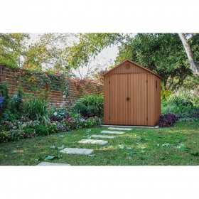 Casuta de gradina, Keter, Maro, 6x6, colectie Darwin, cu usa dubla, cu podea, cu ventilatie, cu ranforsare metalica