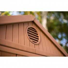 Casuta de gradina, Keter, Maro, 6x6, colectie Darwin, cu usa dubla, cu podea, cu ventilatie, cu ranforsare metalica