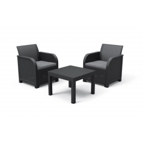 Masa si scaune terasa, material polipropilena, Keter Rosalie, pentru gradina, cu 2 scaune, culoare graphite, rezistent UV si intemperii