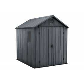 Casuta de gradina, Keter, Gri, 6x8, colectie Darwin, cu usa dubla, cu podea, cu ventilatie, cu ranforsare metalica