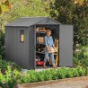 Casuta de gradina, Keter, Gri, 6x8, colectie Darwin, cu usa dubla, cu podea, cu ventilatie, cu ranforsare metalica Usa dubla, Sistem de inchidere, Ventilatie, Evotech, Darwin