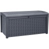 Cutie de depozitare gradina, ratan, pentru unelte si perne, cu capac, material polipropilena, culoare gri, Keter Borneo, 416 L, manere, rezistenta UV