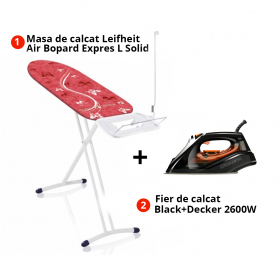Pachet Masa de calcat Leifheit Air Board Express L Solid 130x38 cm + Fier de calcat negru...