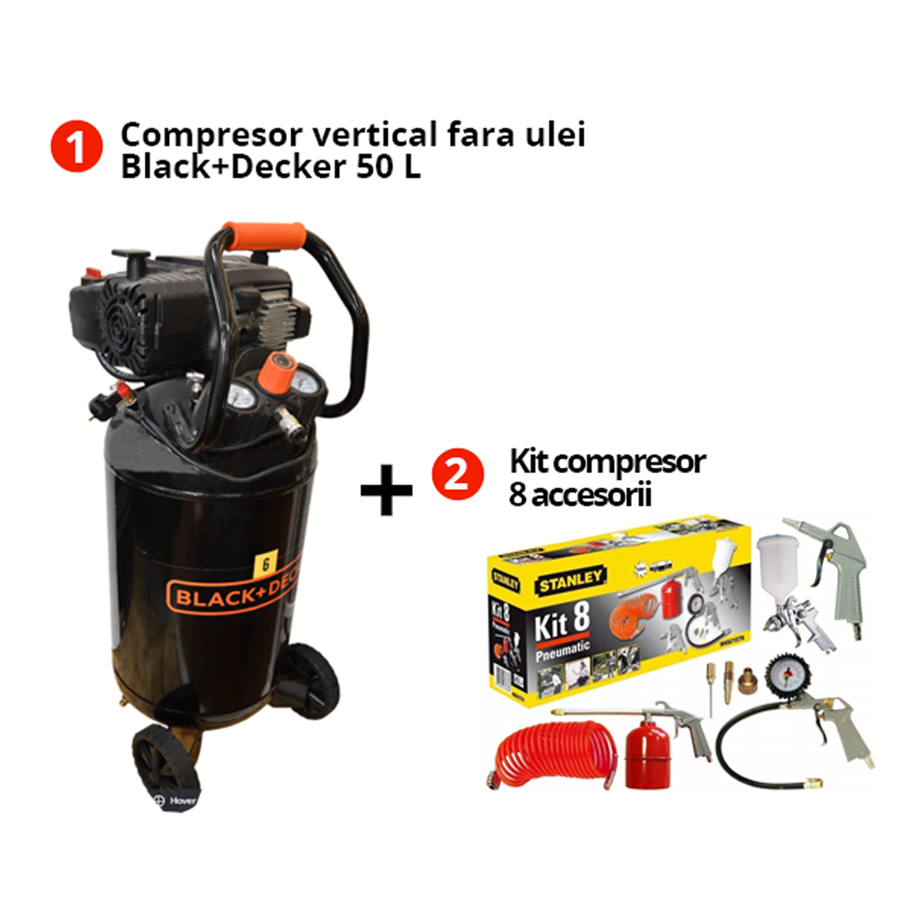 Pachet Black+Decker: Compresor BD 227/50V-NK Si Kit Compresor 9045671STN Black and Decker imagine noua