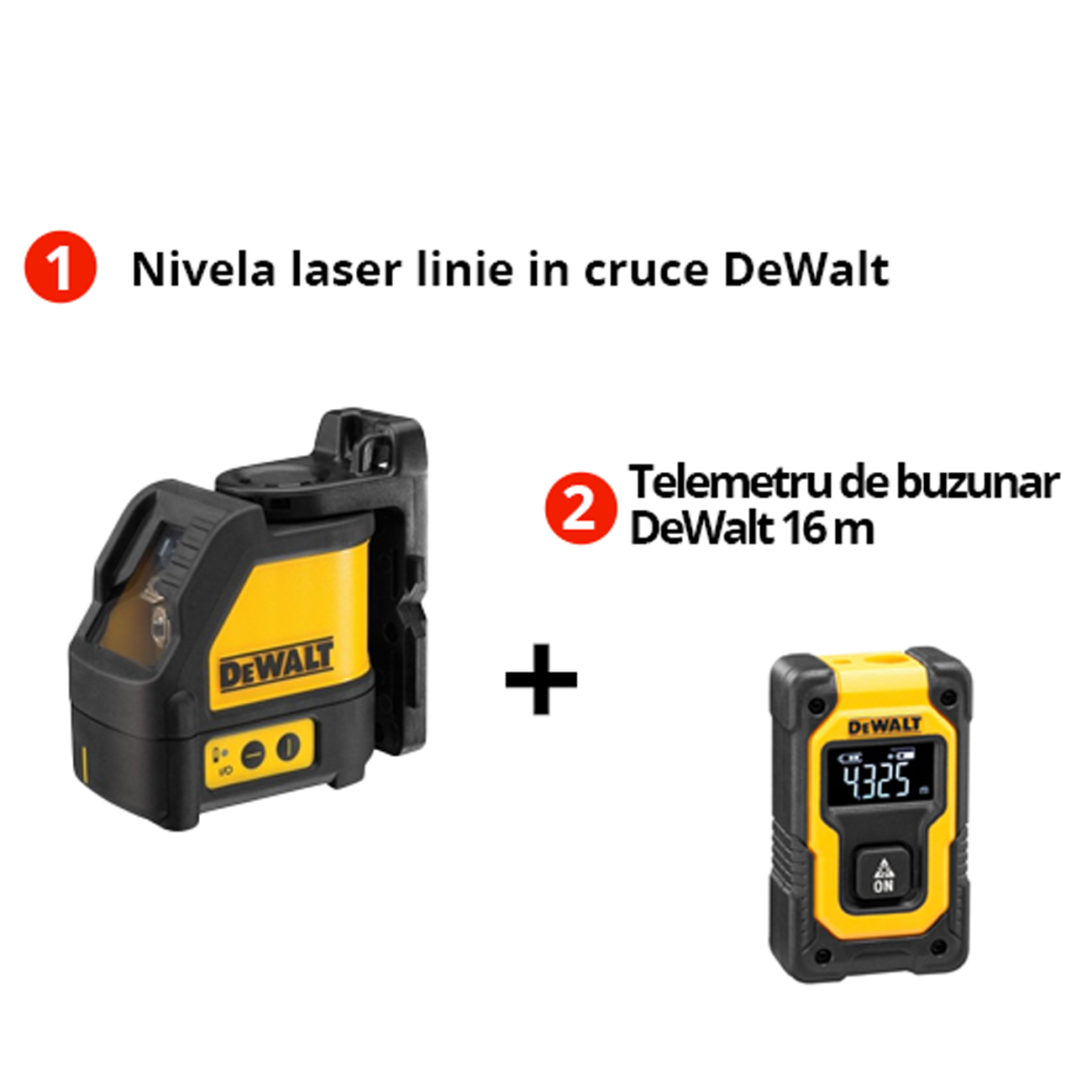Pachet DeWalt: Nivela Laser DW088K Si Telemetru De Buzunar DW055PL