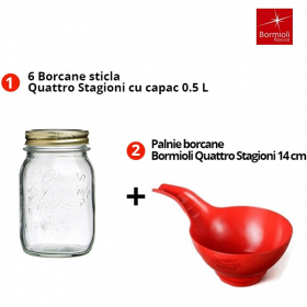 Pachet 6 Borcane sticla Bormioli Quattro Stagioni cu capac 0.5 L + Palnie borcane plastic...