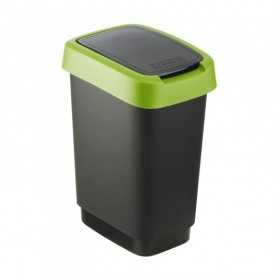 Cos gunoi plastic capac batant negru-verde Rotho Twist 10 L