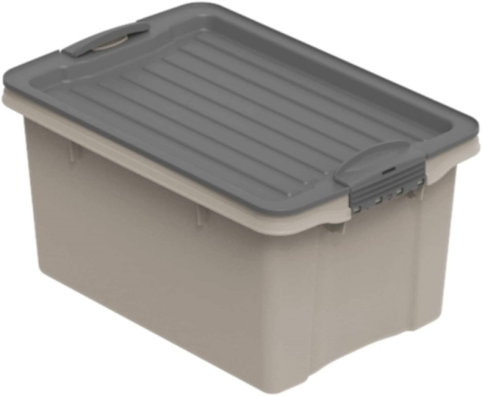 Poze Cutie depozitare plastic cappuccino cu capac negru Rotho Compact 4.5L