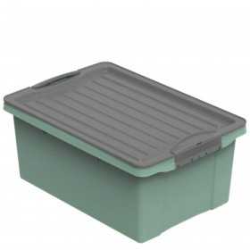 Cutie depozitare plastic verde cu capac negru Rotho Compact 13L